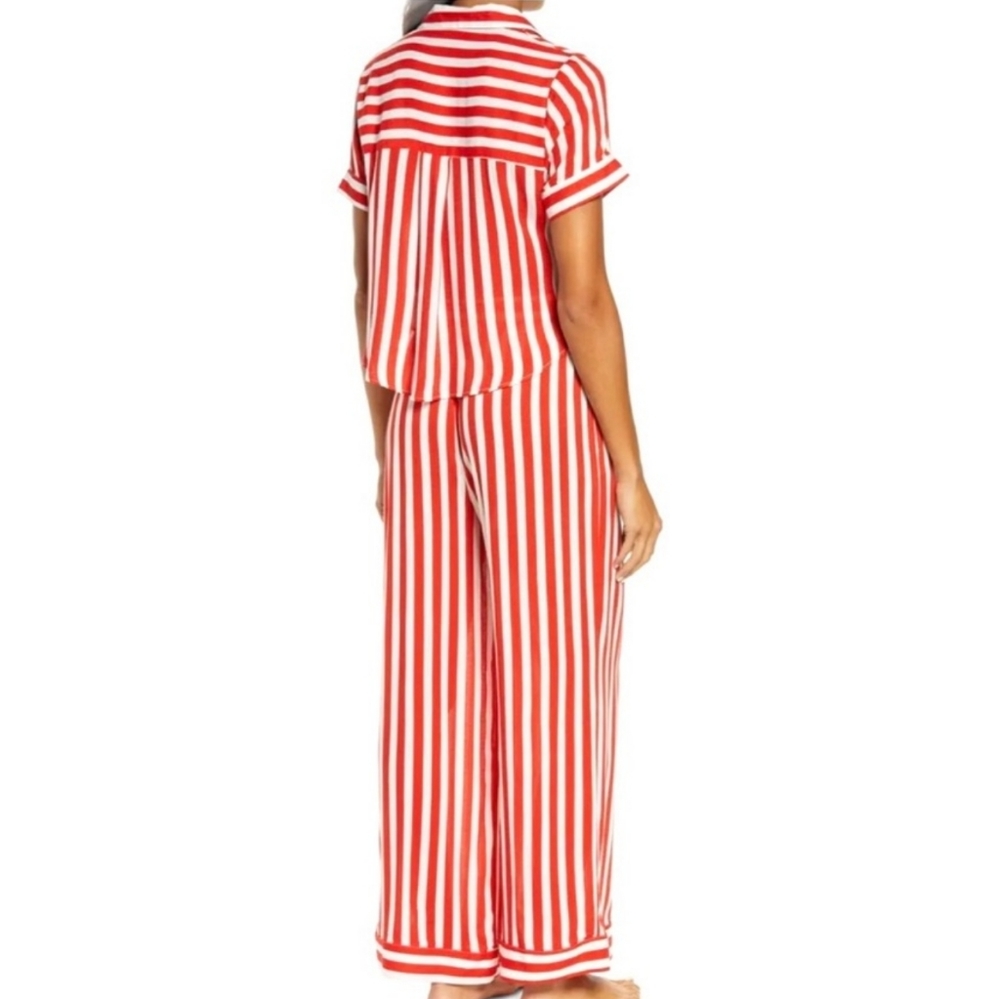 Free People Shiny Nights Pajama Set Wide Legs Red White Pinstripes Siz Small NWT - Picture 11 of 16